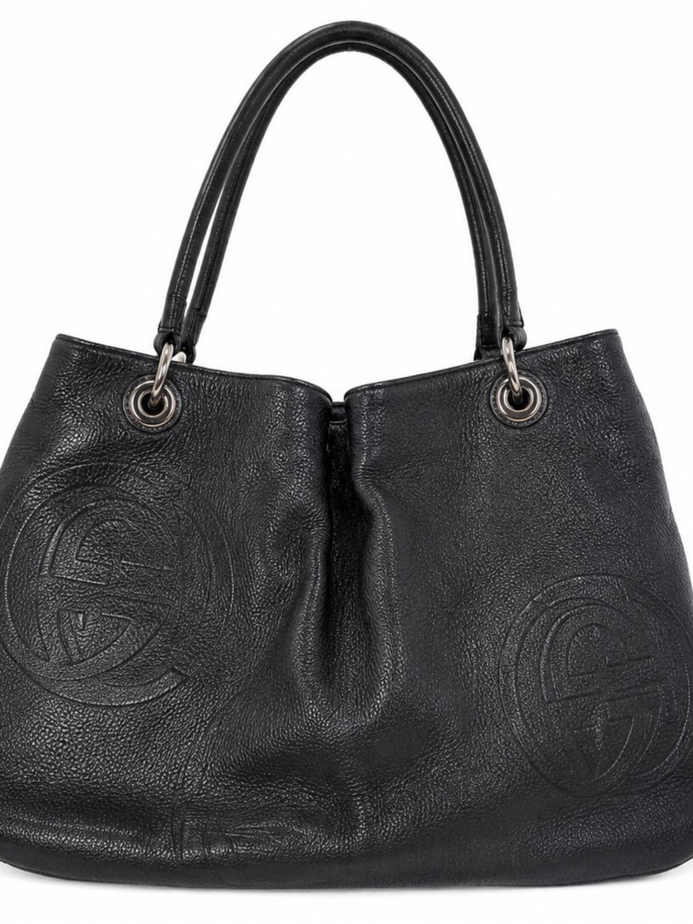 Vintage Etienne Aigner Black Logo Embossed Leather Tote